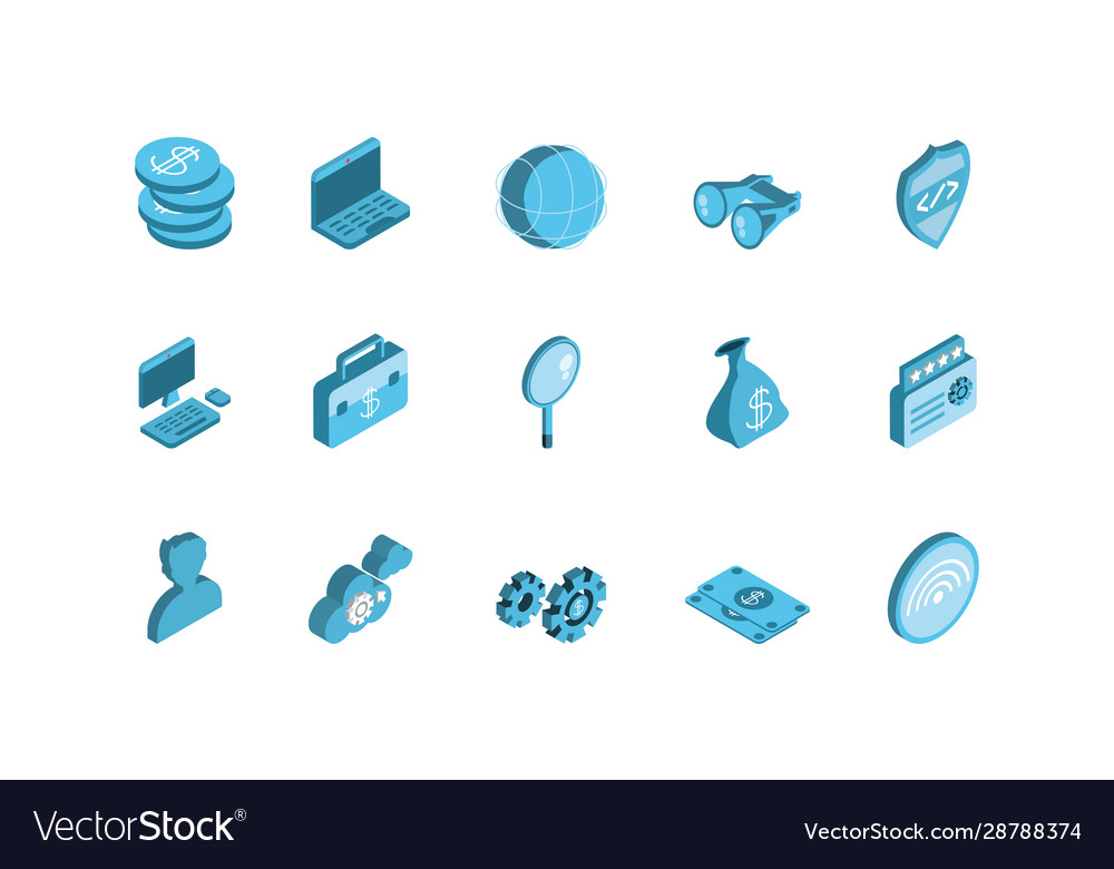 Isolated blue digital marketing icon set