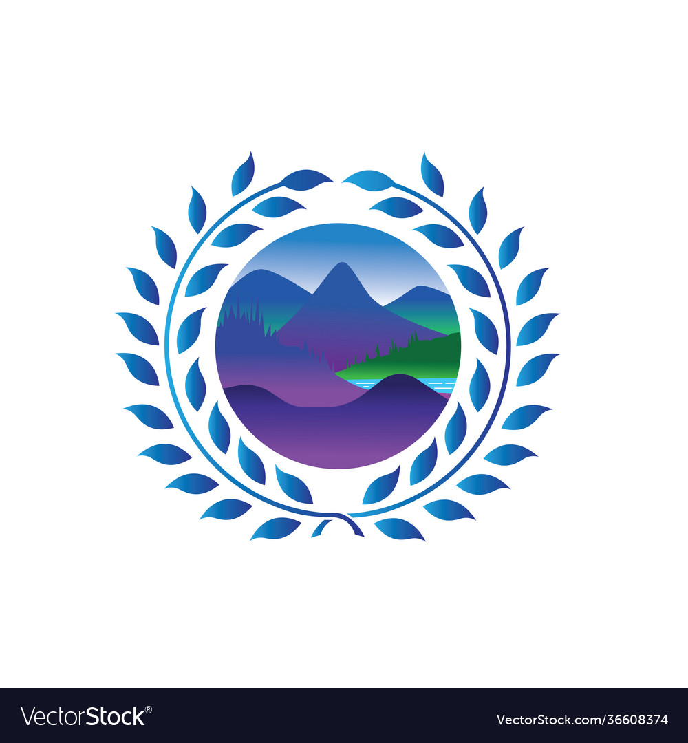 Mountain and landscape leaf decoration emblem