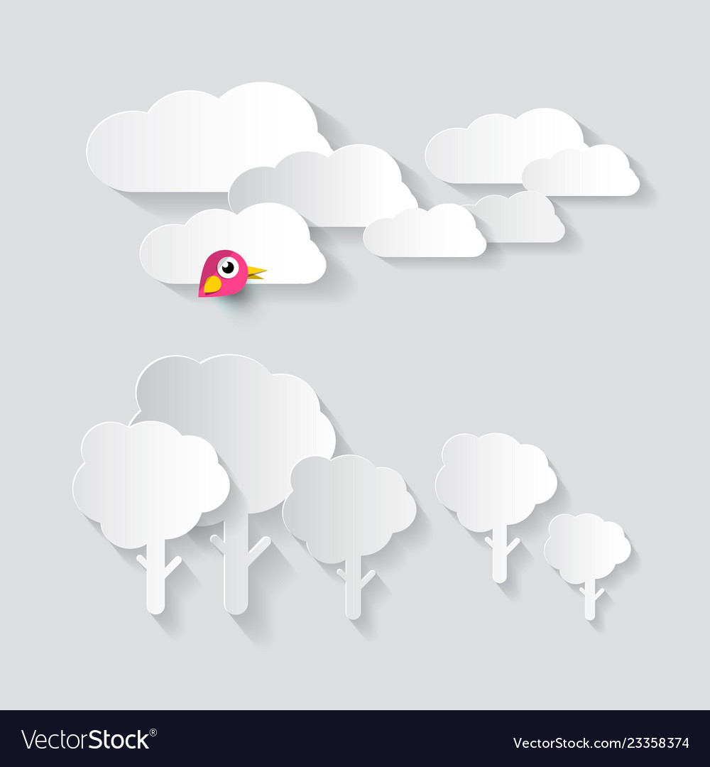 Paper cut clous and trees with bird