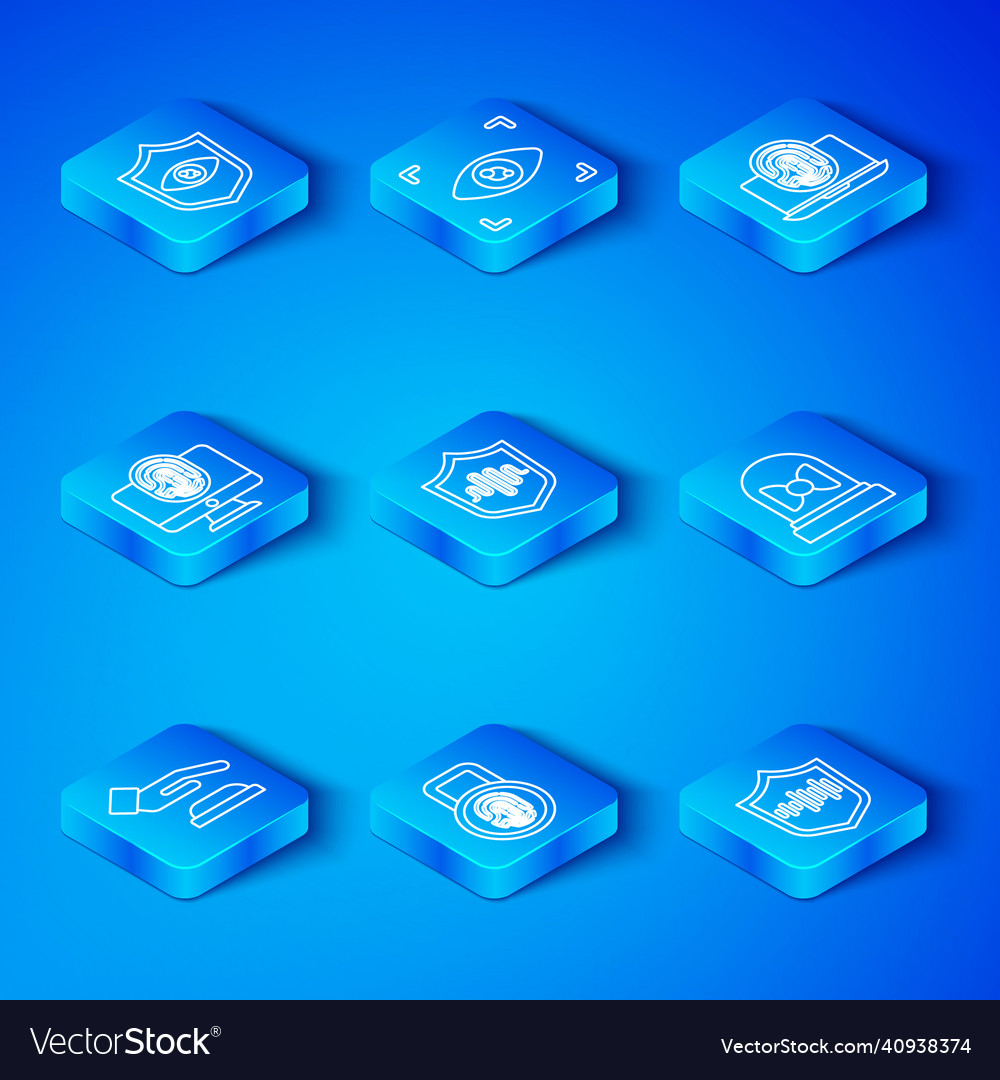 Set line palm print recognition shield voice vector image Set line palm print recognition shield voice