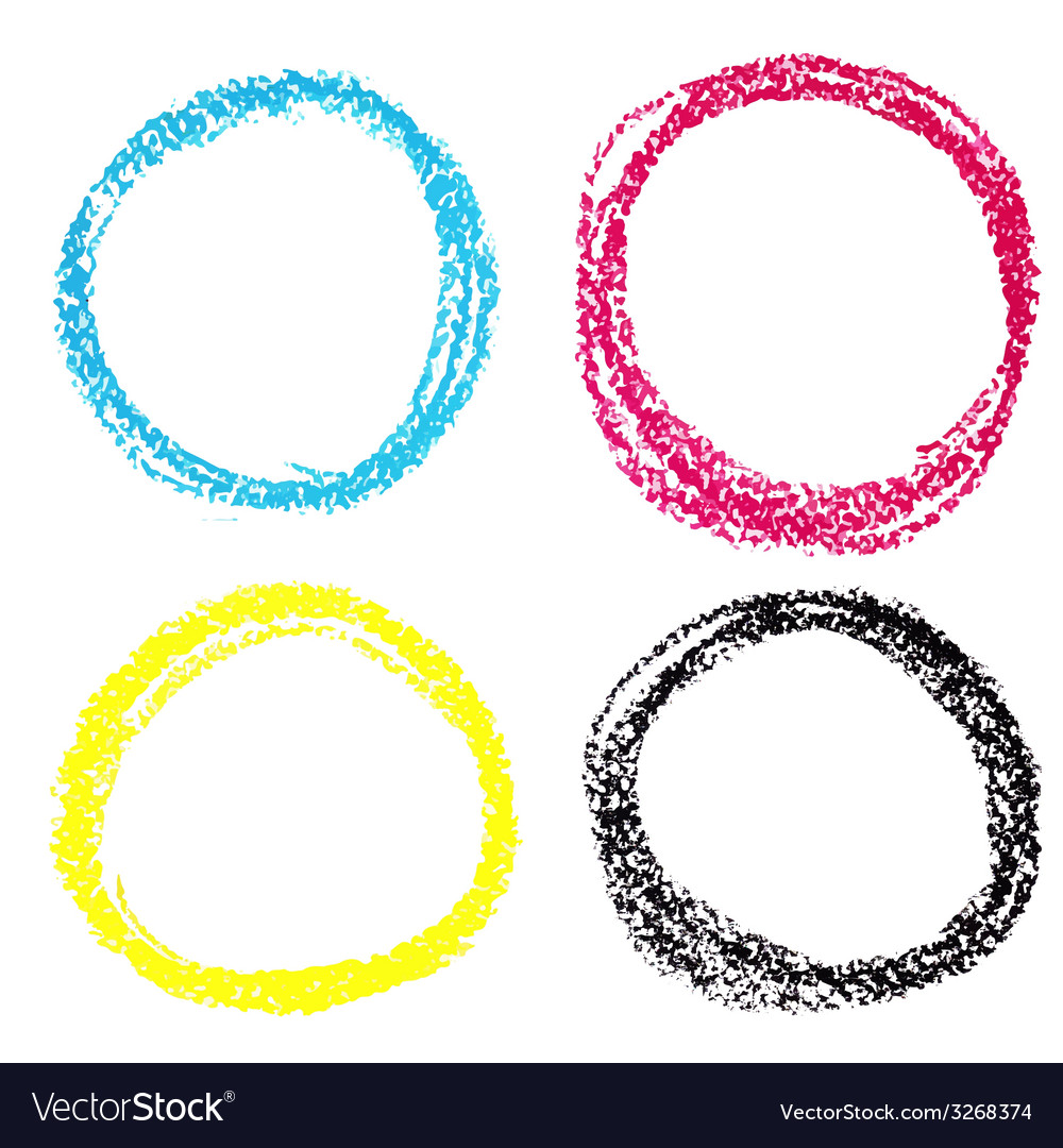 Set of cmyk circle spots of pastel crayon isolated