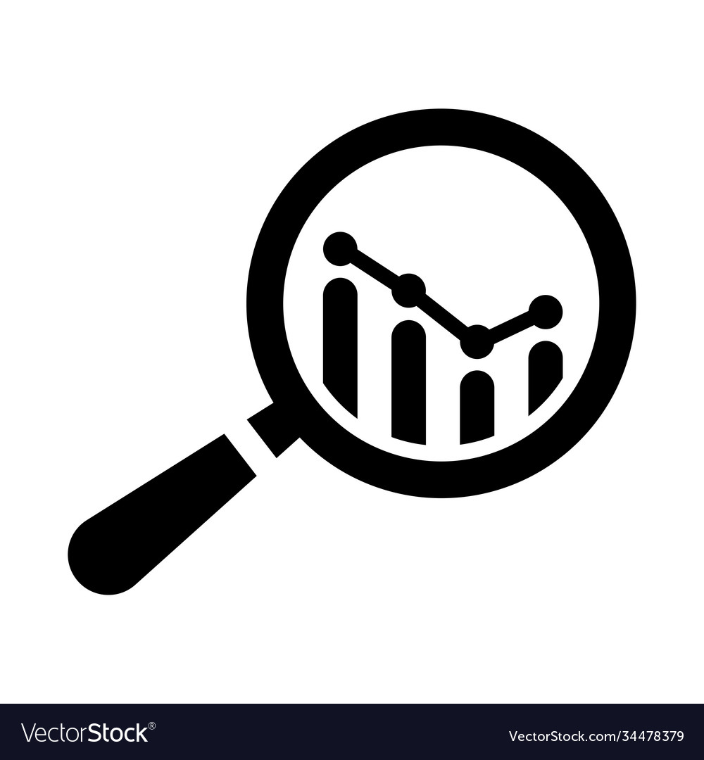 Analytics magnifying searching icon black color