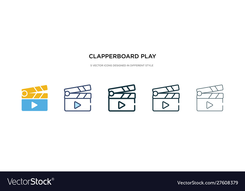 Clapperboard play button icon in different style vector image Clapperboard play button icon in different style