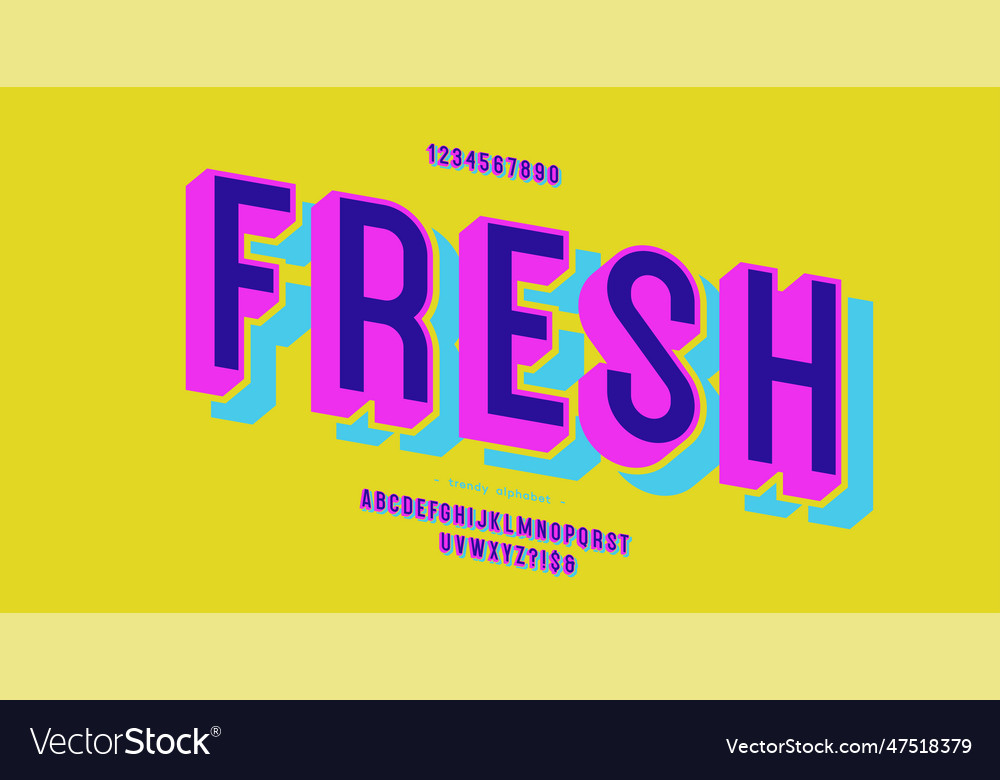 Fresh font 3d bold colorful style Royalty Free Vector Image