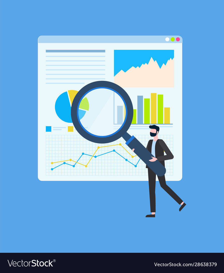 Man showing diagram on board with magnifier vector image Man showing diagram on board with magnifier