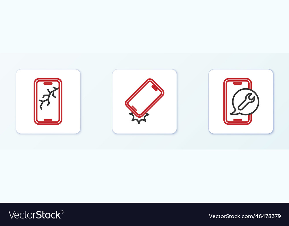 Set line mobile service with broken screen vector image Set line mobile service with broken screen