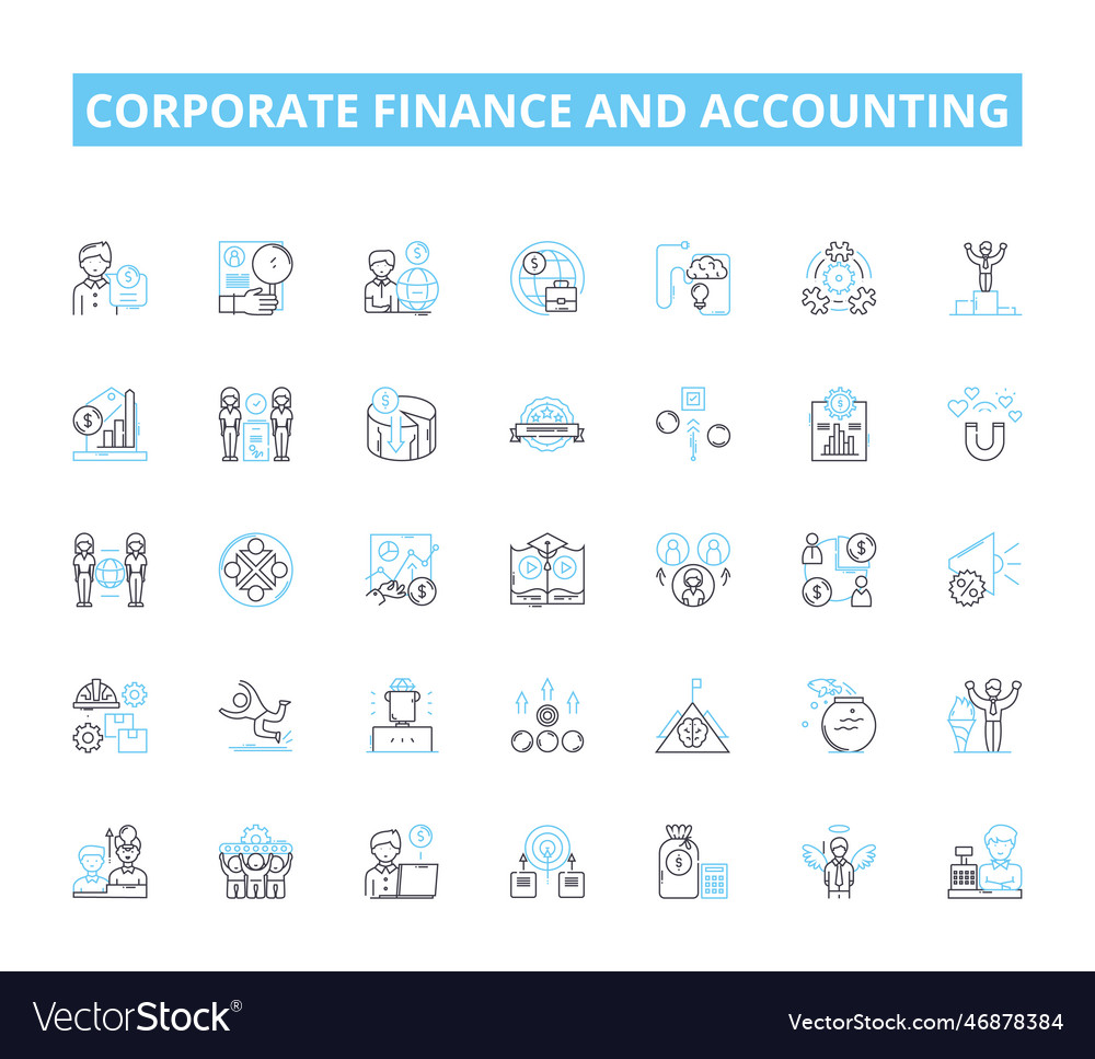 Corporate finance and accounting linear icons set Vector Image