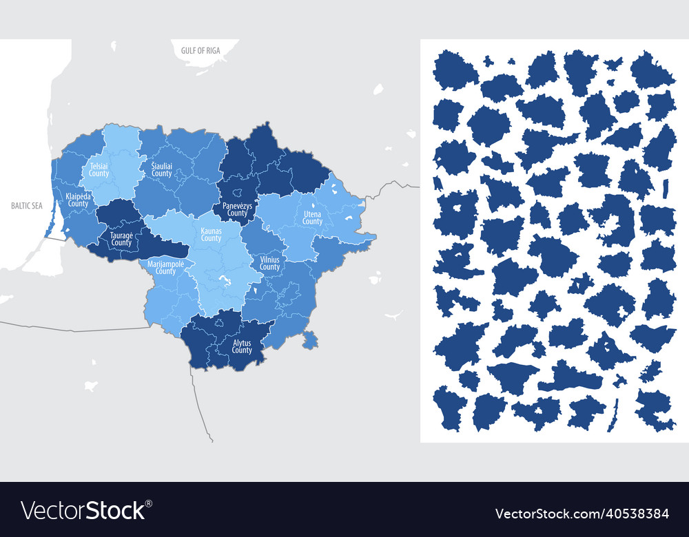 Detailed blue map of lithuania