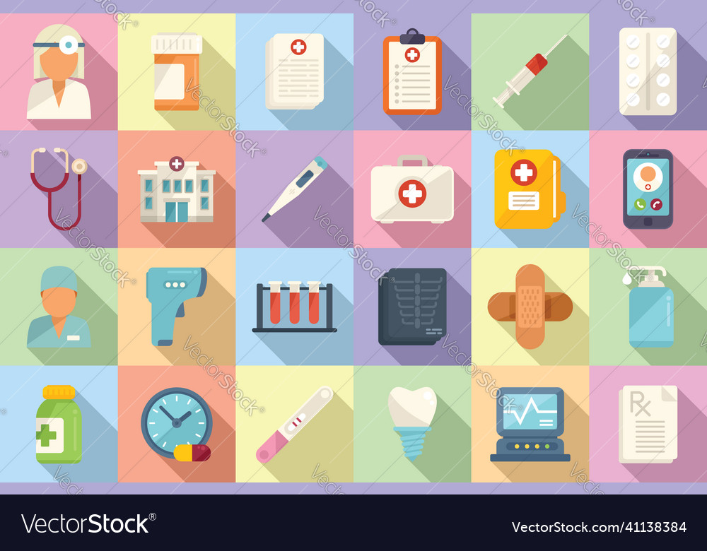 Family doctor icons set flat hospital Royalty Free Vector