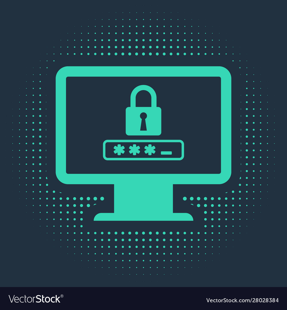 Green monitor with password notification and lock vector image Green monitor with password notification and lock