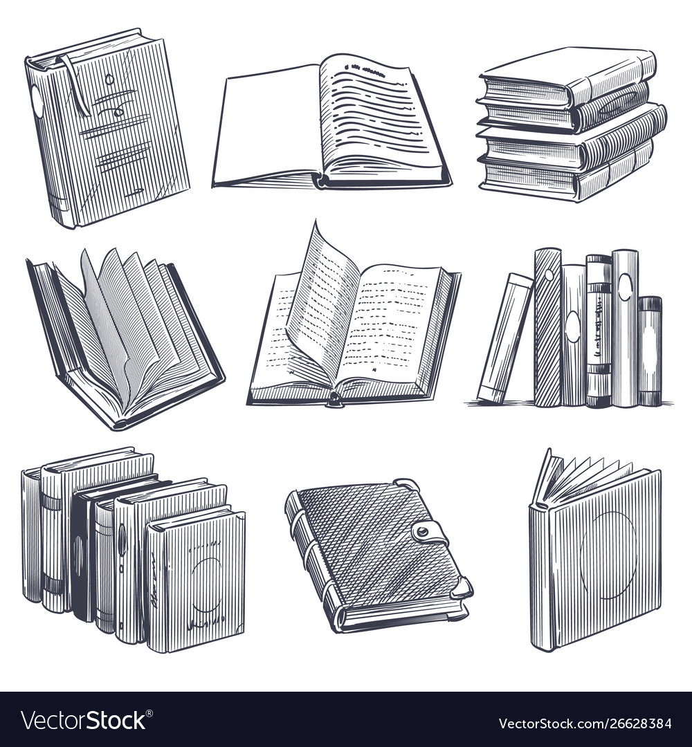 Sketch books vintage hand drawing pile book Vector Image