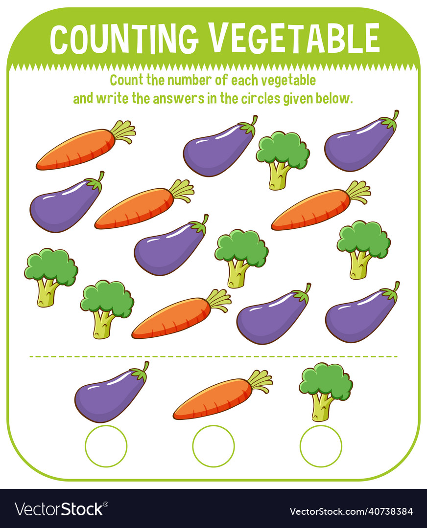 Math game template with counting vegetable Vector Image