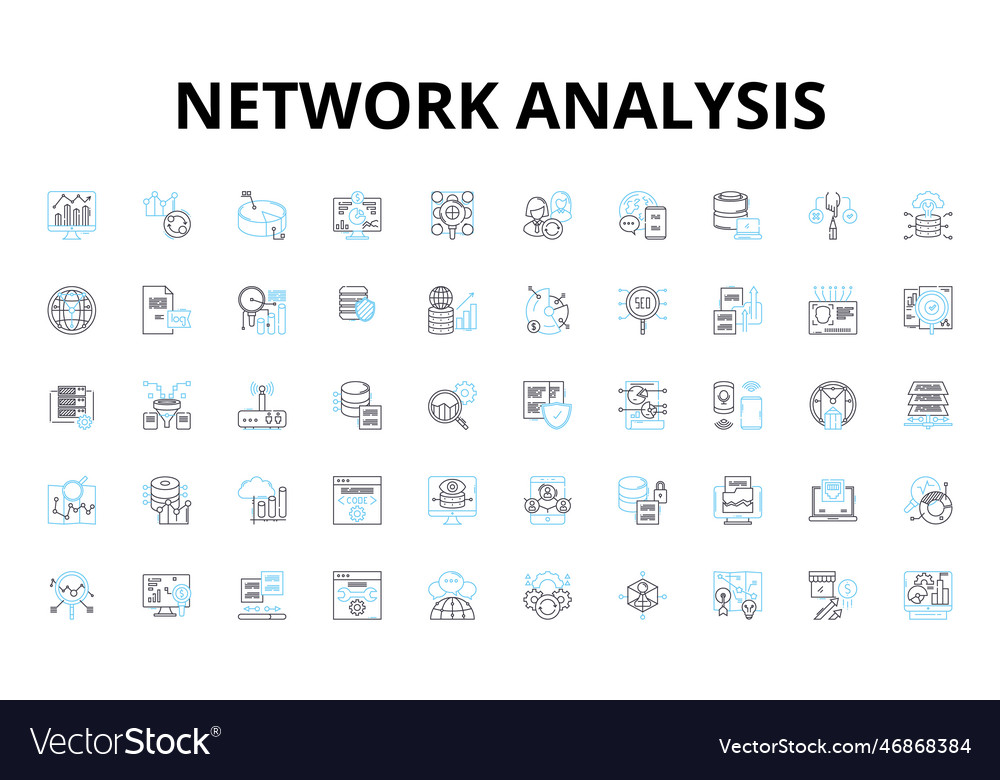 Network analysis linear icons set graph nodes vector image Network analysis linear icons set graph nodes