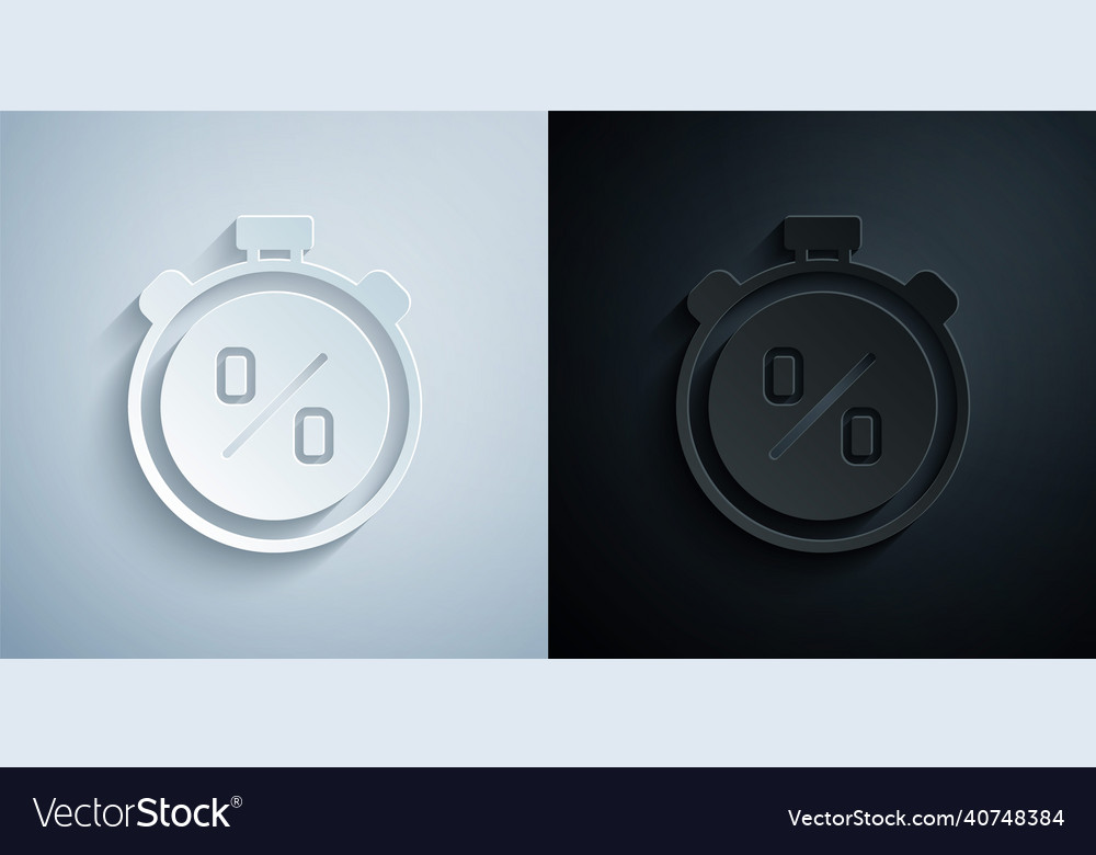 Paper cut stopwatch with percent discount icon