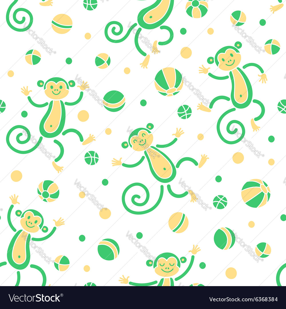Seamless pattern with monkeys playing in balls