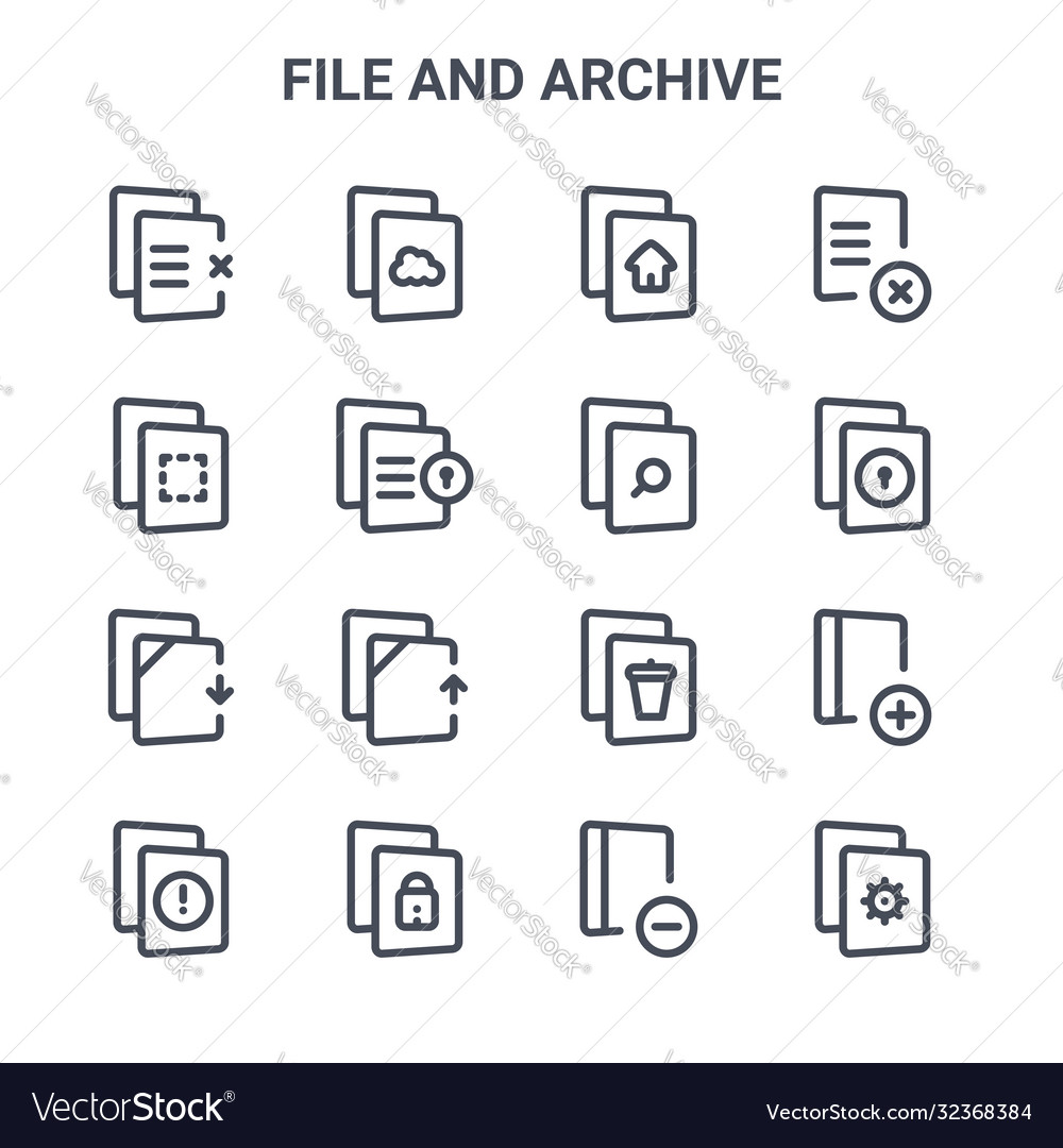 Set 16 file and archive concept line icons