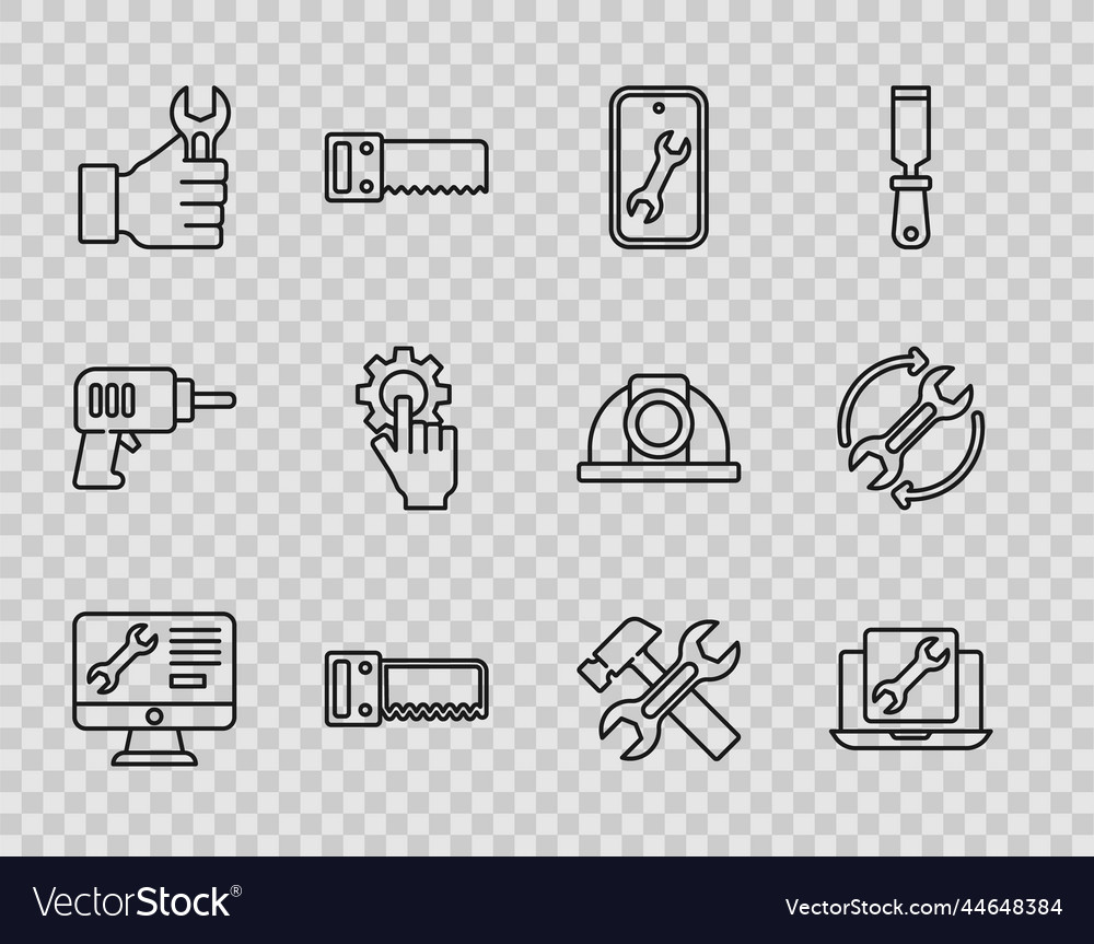 Set line computer monitor service laptop mobile vector image Set line computer monitor service laptop mobile