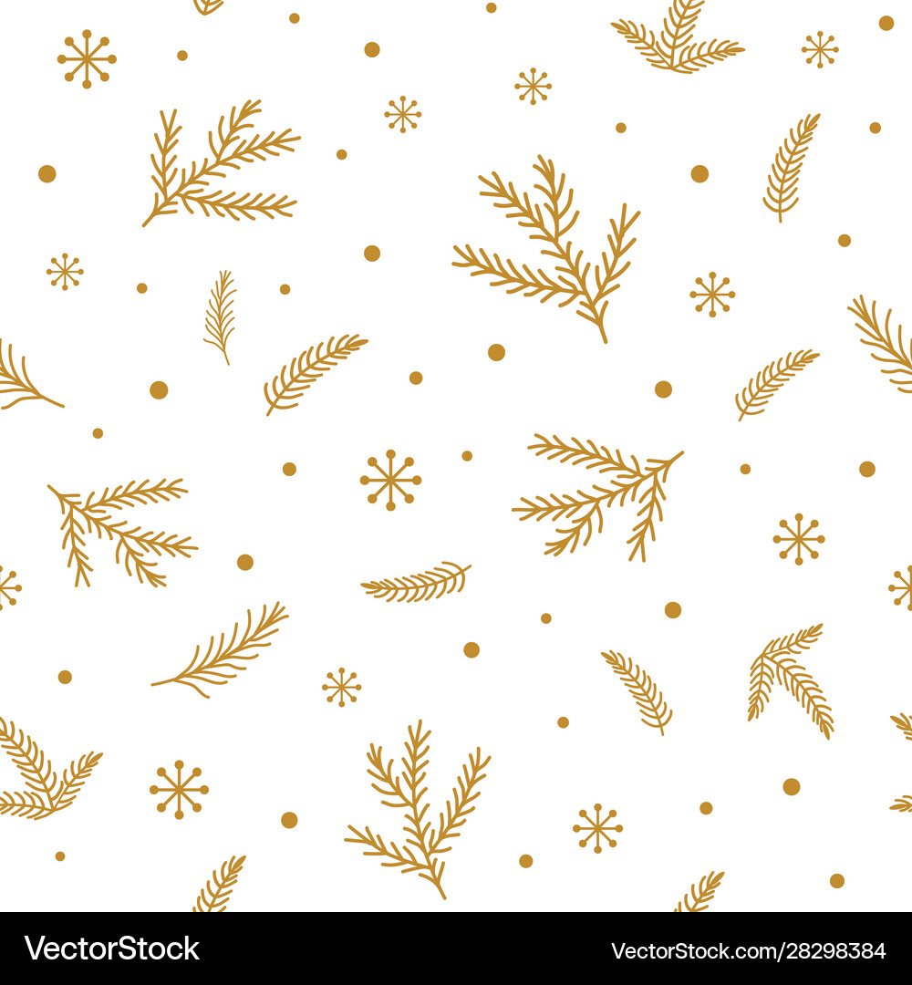 Winter branch seamless pattern gold snowflakes Vector Image