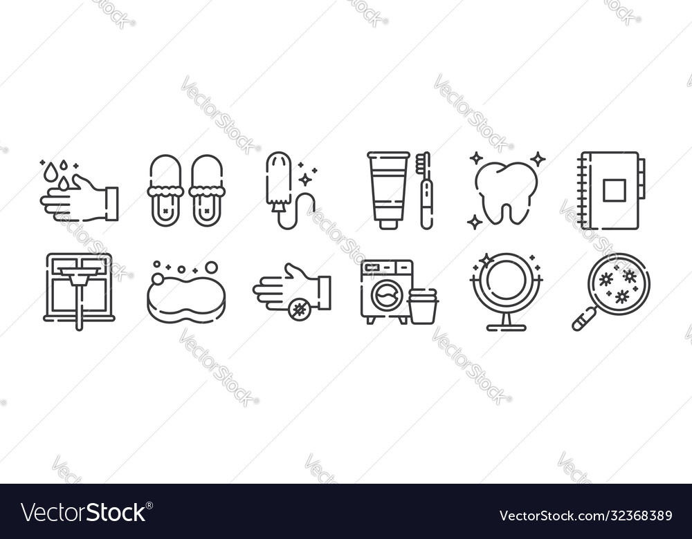 12 set linear hygiene routine icons thin