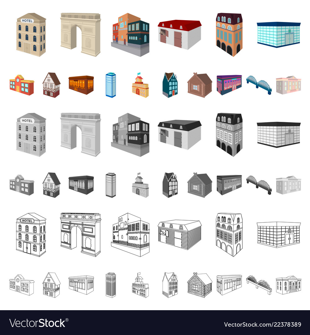 Building and architecture cartoon icons in set vector image Building and architecture cartoon icons in set