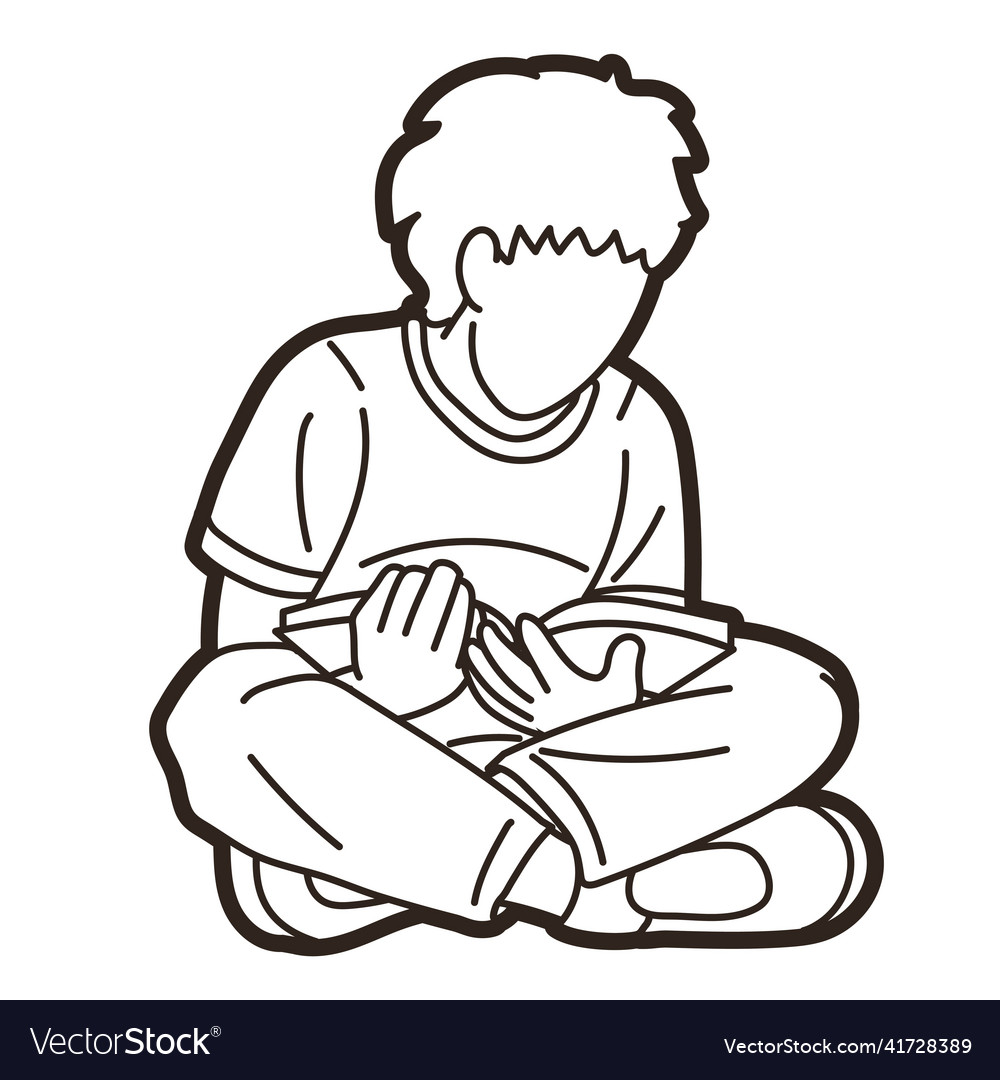 Children Study A Boy Reading A Book Cartoon Vector Image