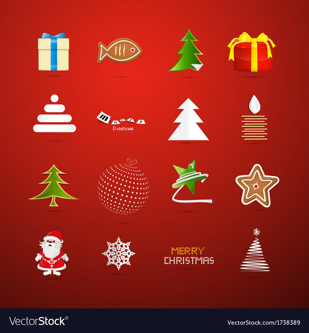 Christmas icons on red background