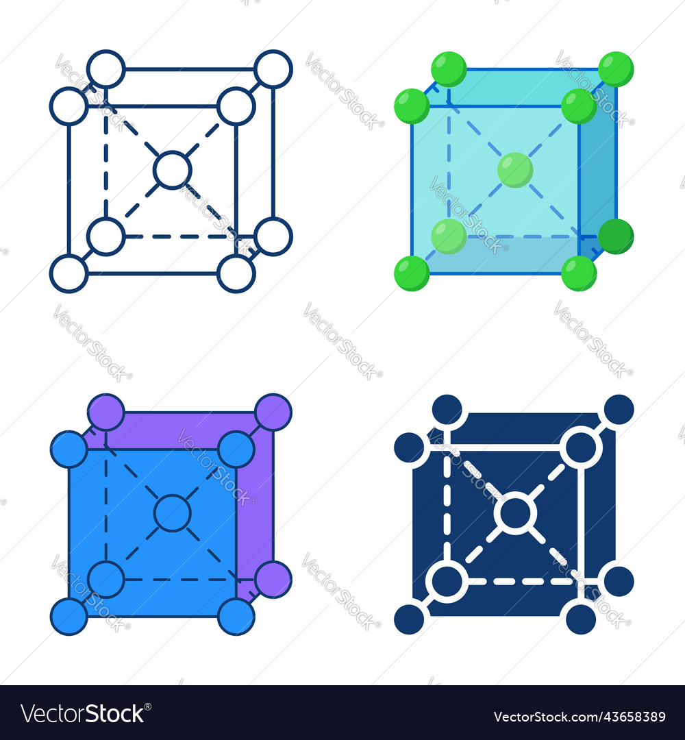 Crystal structure icon set in flat and line style vector image Crystal structure icon set in flat and line style