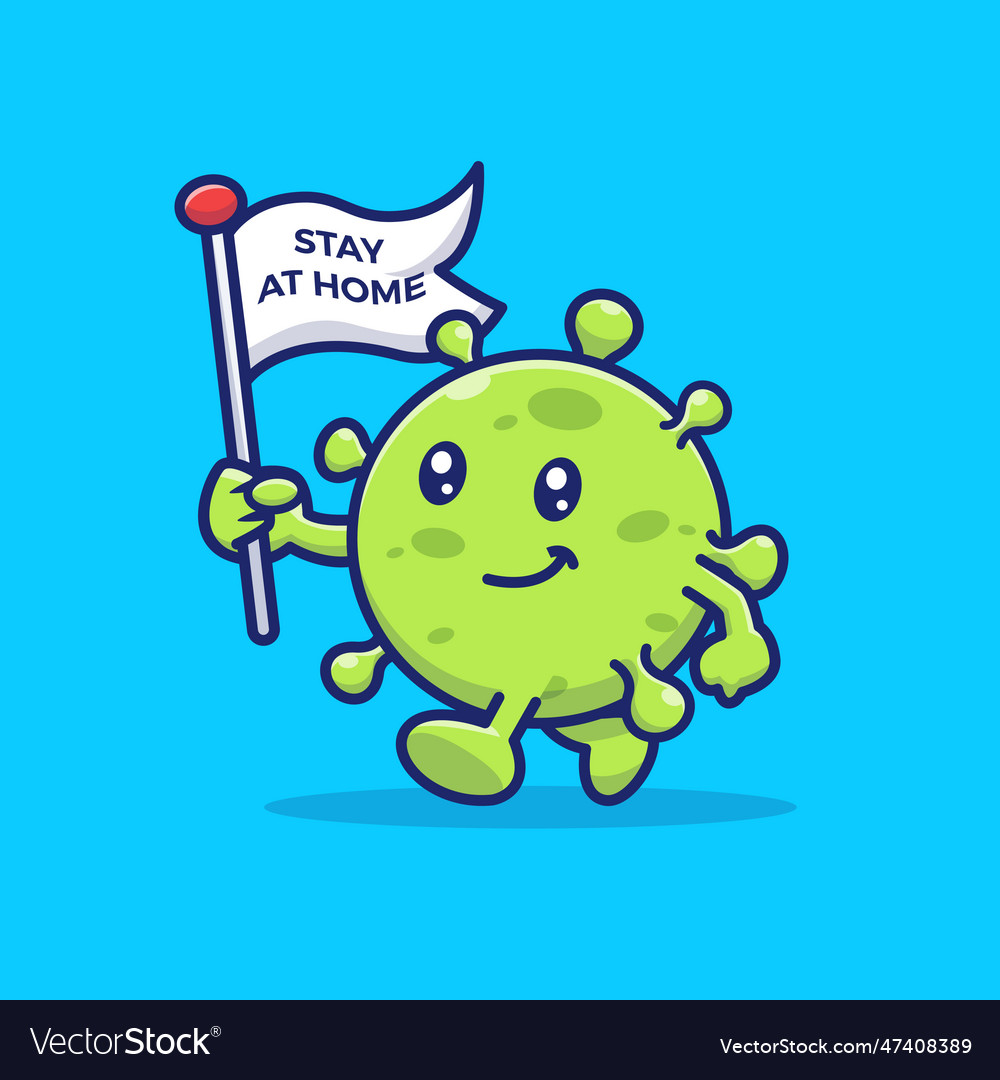 Cute Virus Stay At Home Cartoon Royalty Free Vector Image