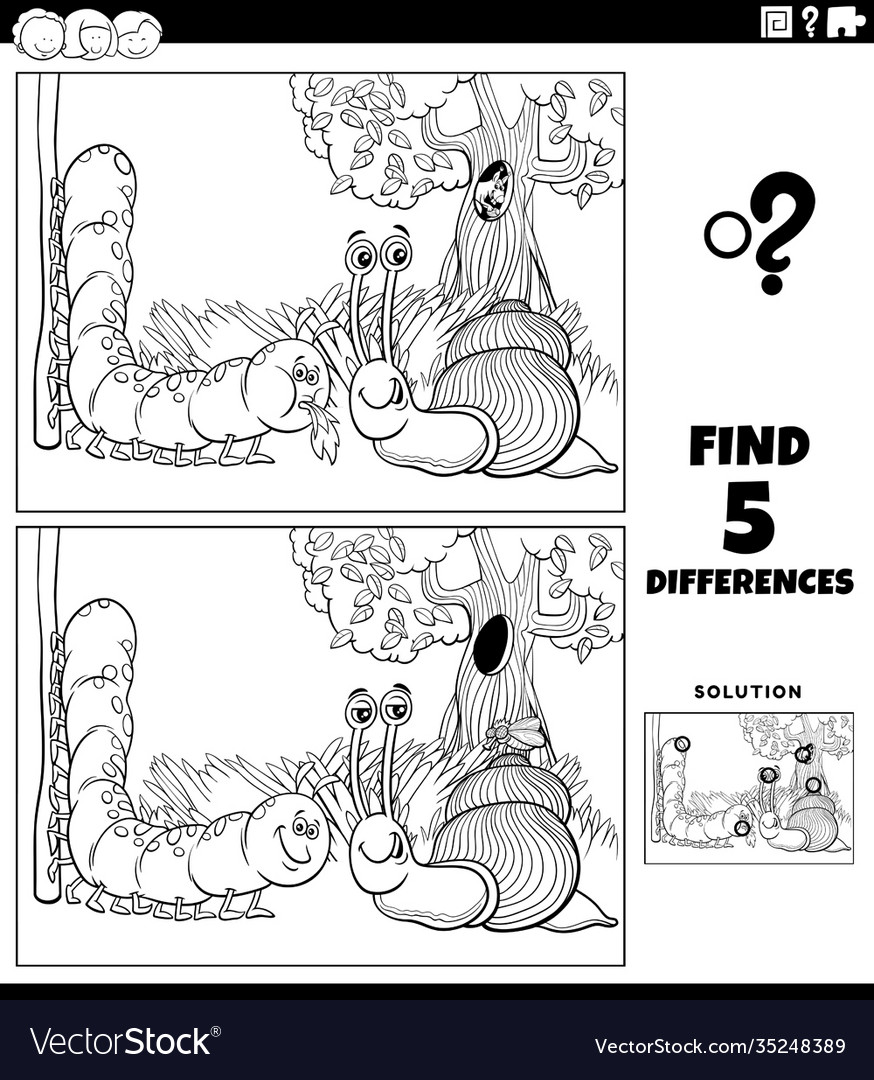 Differences educational game with caterpillar Vector Image