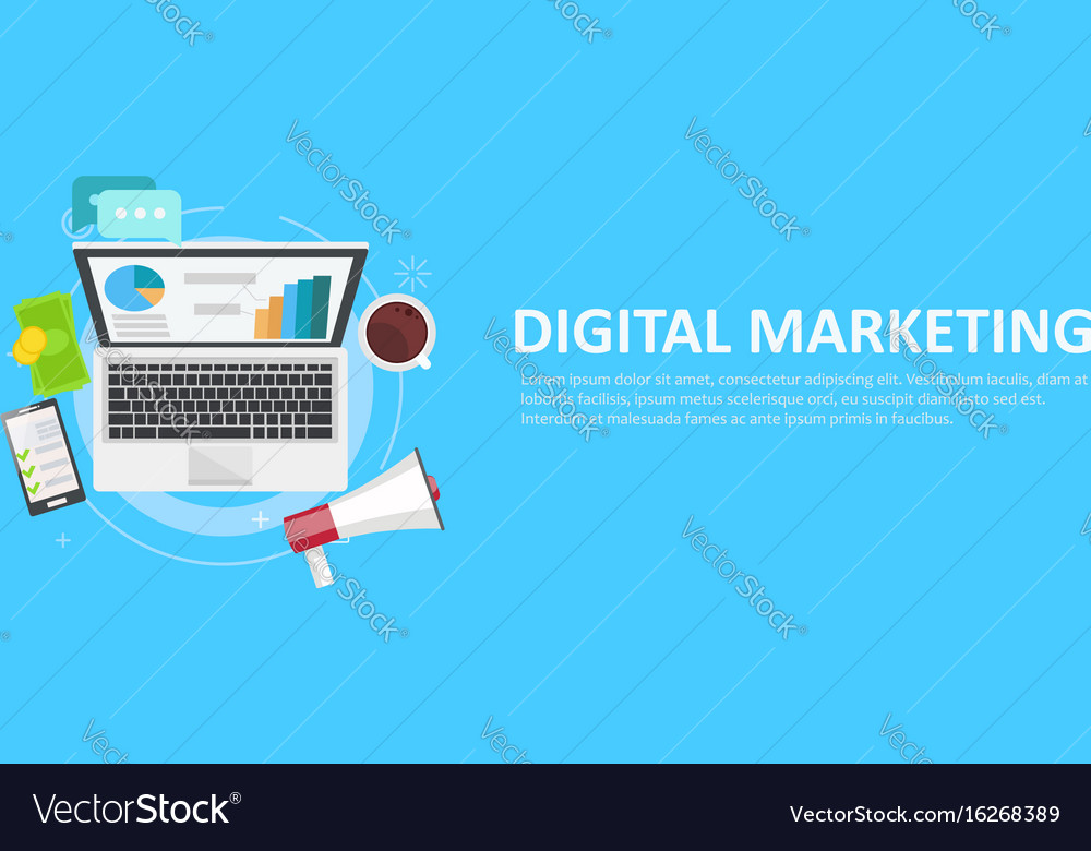 Digital marketing banner computer with graphs