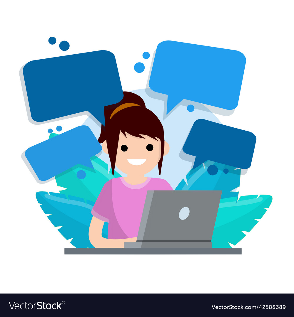 Girl with laptop work at computer