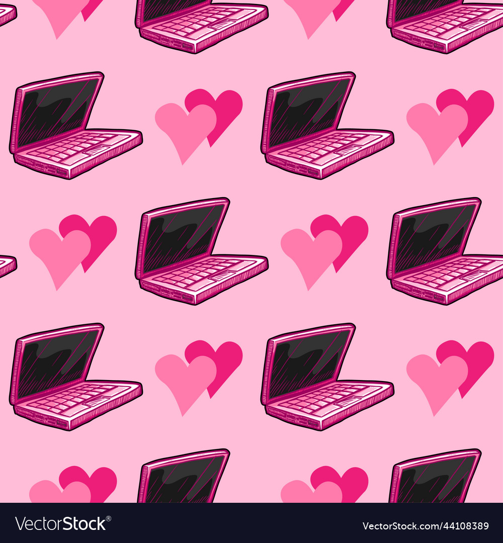 Pink laptop seamless pattern