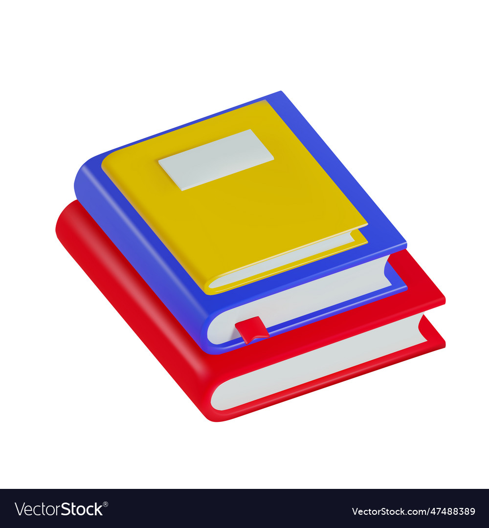 Render of books with a bookmark in stack 3d vector image Render of books with a bookmark in stack 3d