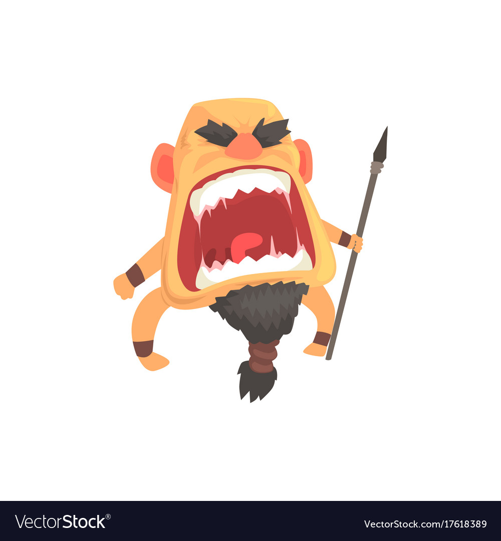 Screaming warrior attacking with spear furious