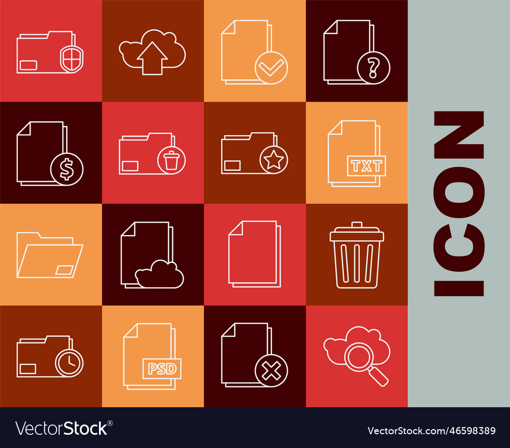 Set line search cloud computing trash can txt vector image Set line search cloud computing trash can txt