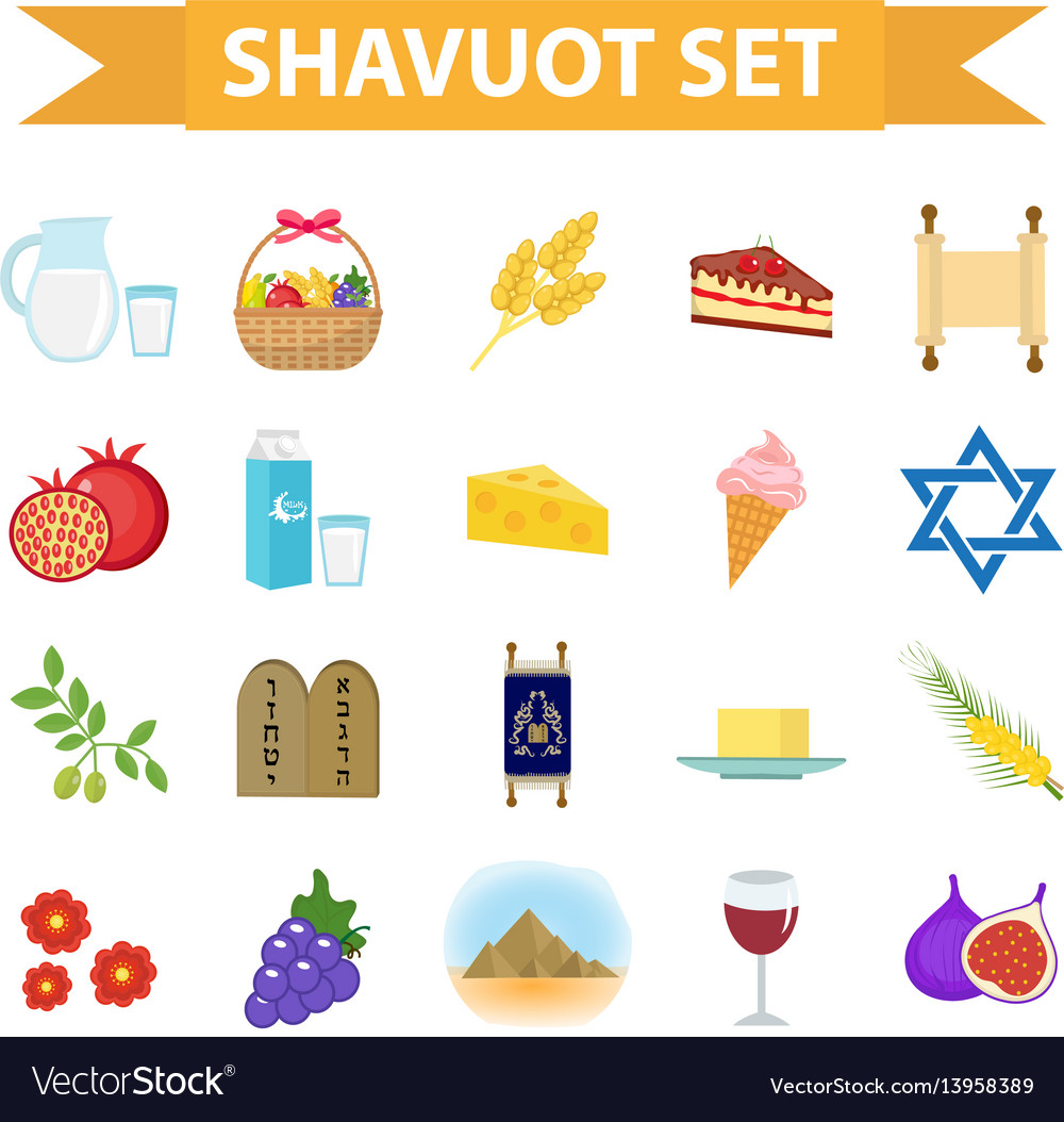 Shavuot-Symbole setzen flache Stil Sammlung Design