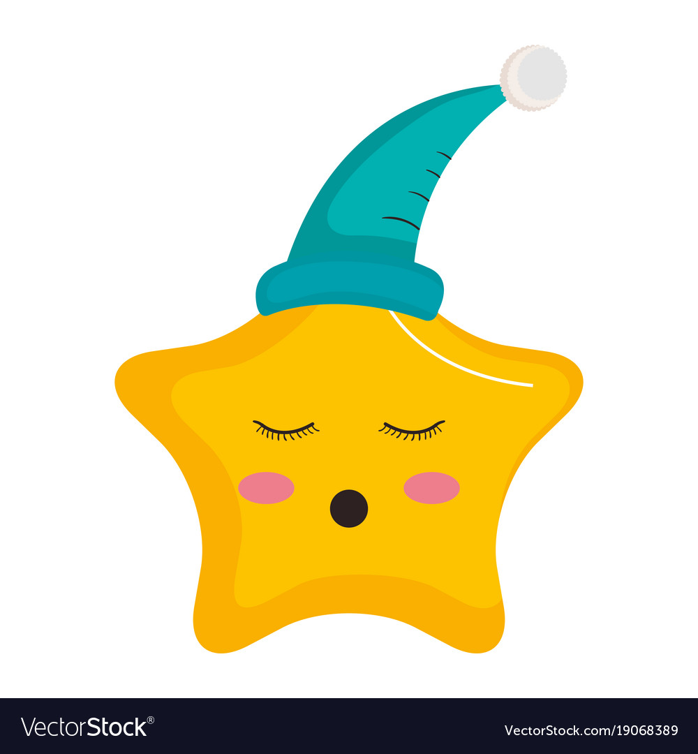 Star with sleeping hat kawaii character Royalty Free Vector