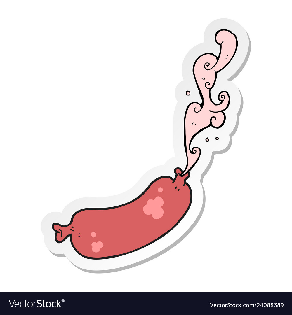 Sticker of a cartoon squirting sausage