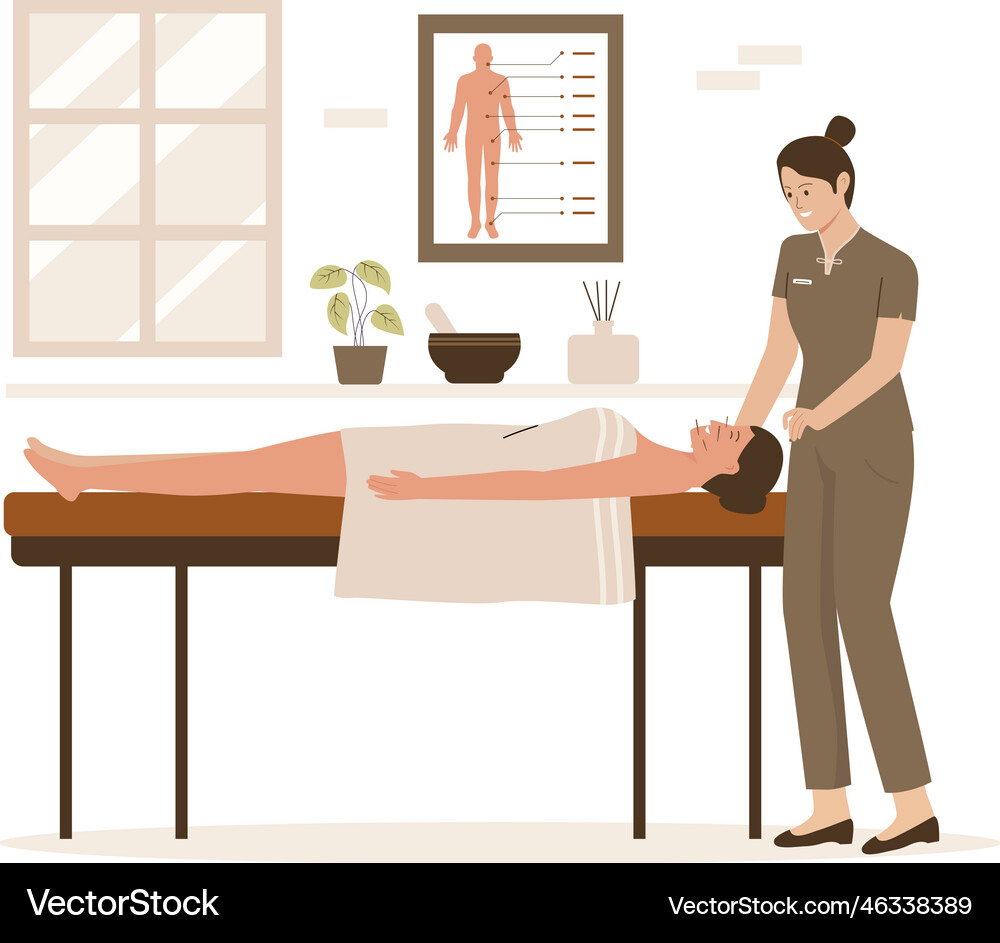 Traditional acupuncture treatment concept Vector Image