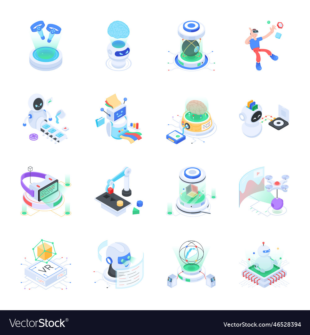 Collection of isometric style vr and robotics icon