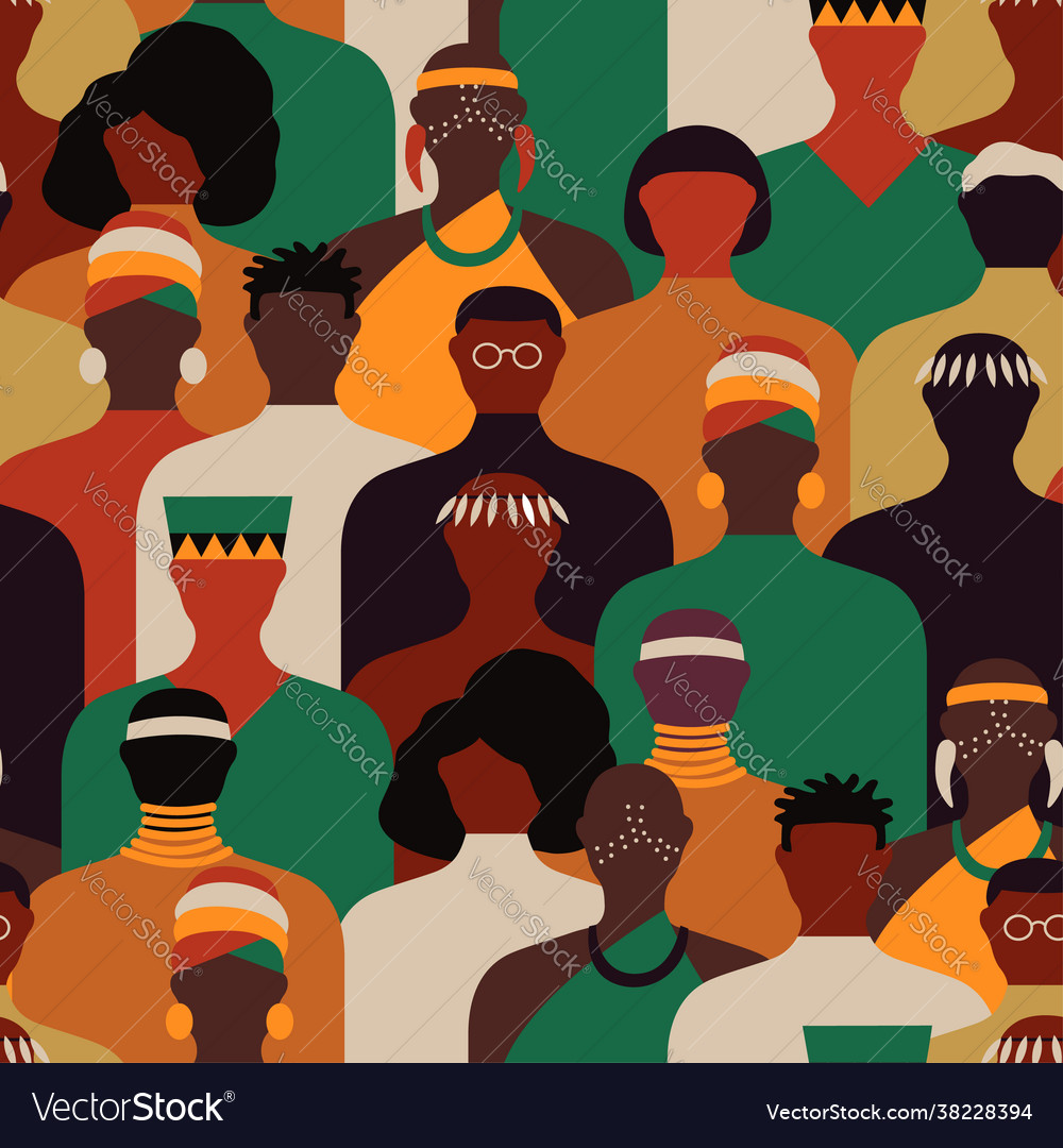 Diverse black africa people crowd seamless pattern vector image Diverse black africa people crowd seamless pattern