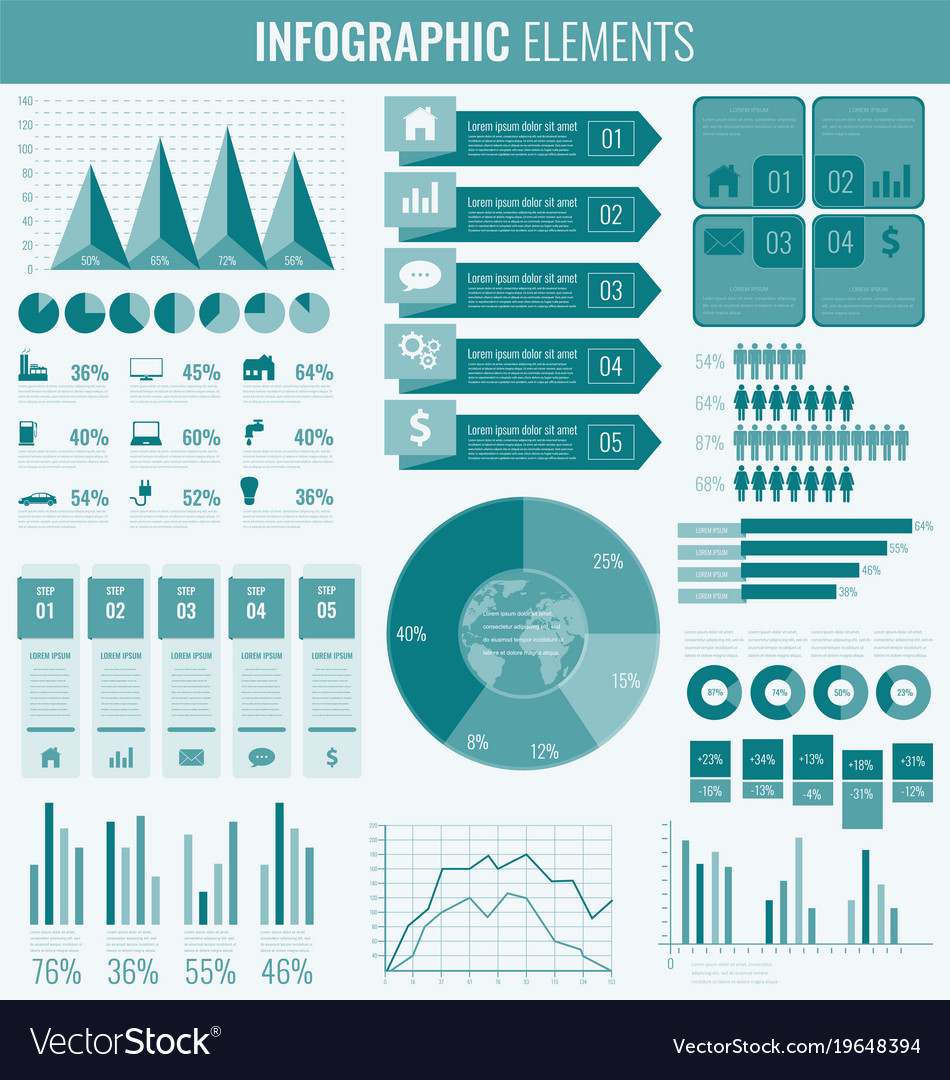 Infographic elements with world map and charts