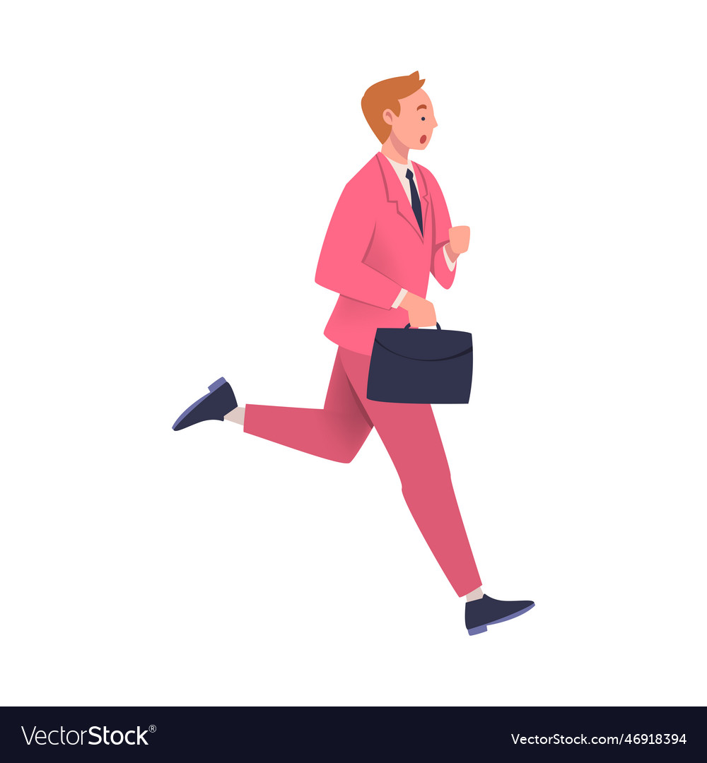 Man character with briefcase hurrying running fast