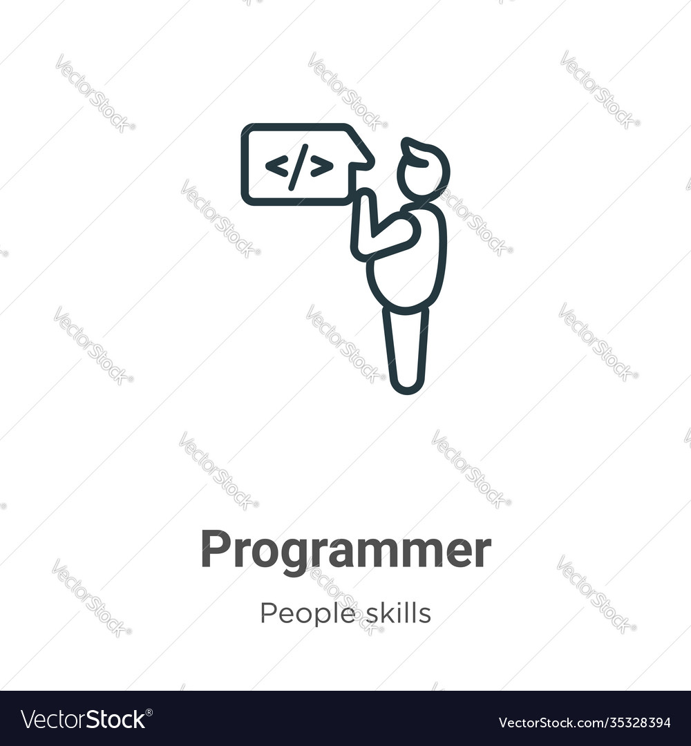 Programmer outline icon thin line black vector image Programmer outline icon thin line black