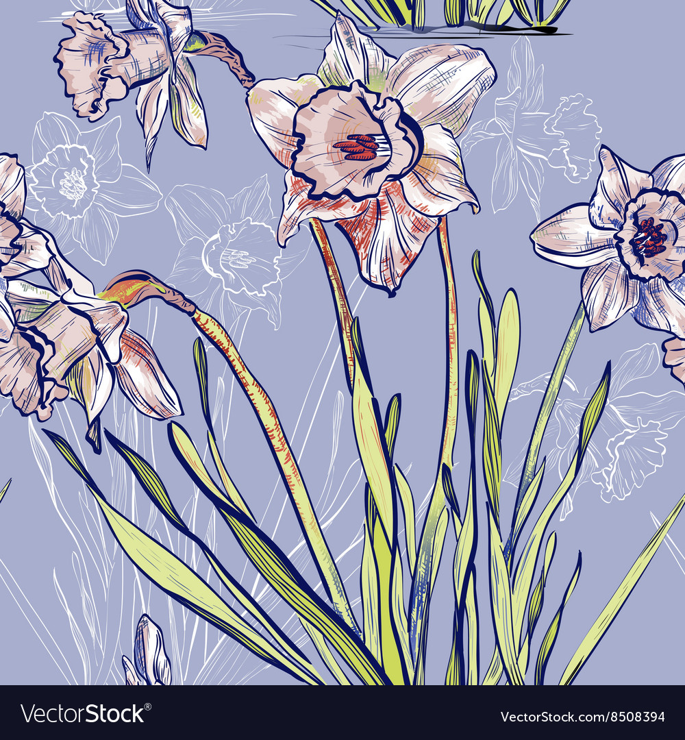 Seamless daffodil sketch design pattern