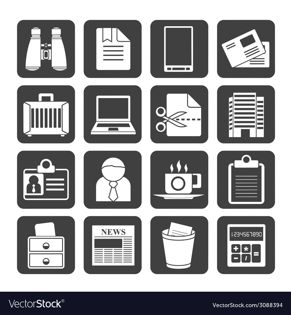 Silhouette business and office elements icons