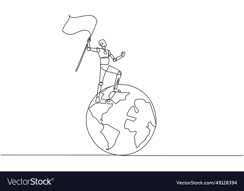 Single continuous line drawing of robotic vector image Single continuous line drawing of robotic