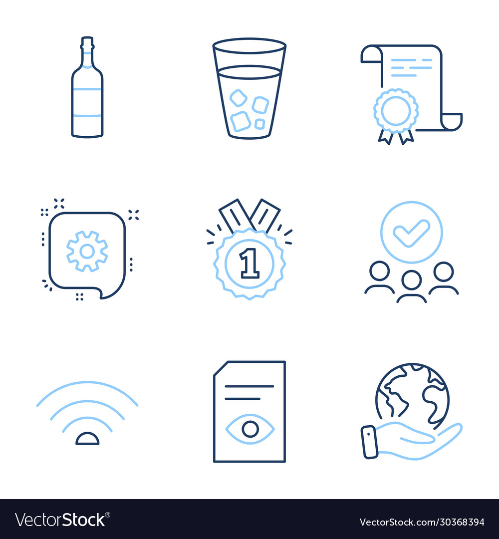 Wifi approved and view document icons set ice vector image Wifi approved and view document icons set ice