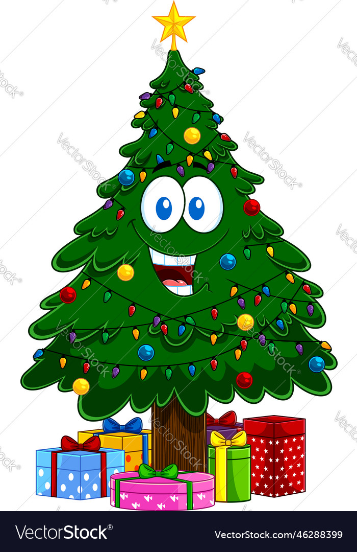 Happy green christmas tree cartoon character Vector Image