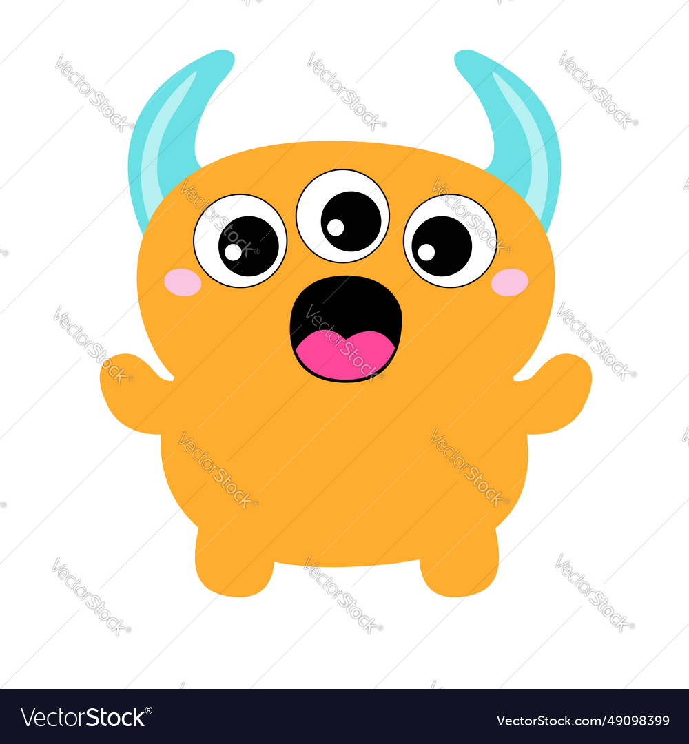 Monster Happy Halloween Cute Head Face With Three Vector Image